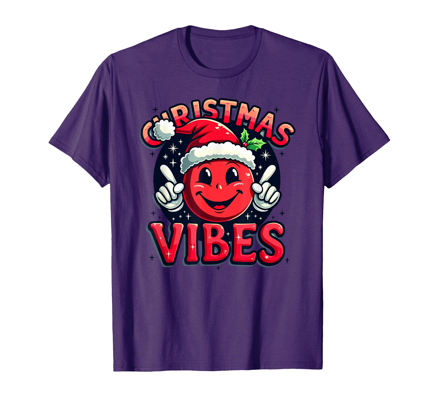 Santa Hat Smile Emoticon Christmas Vibes T-Shirt
