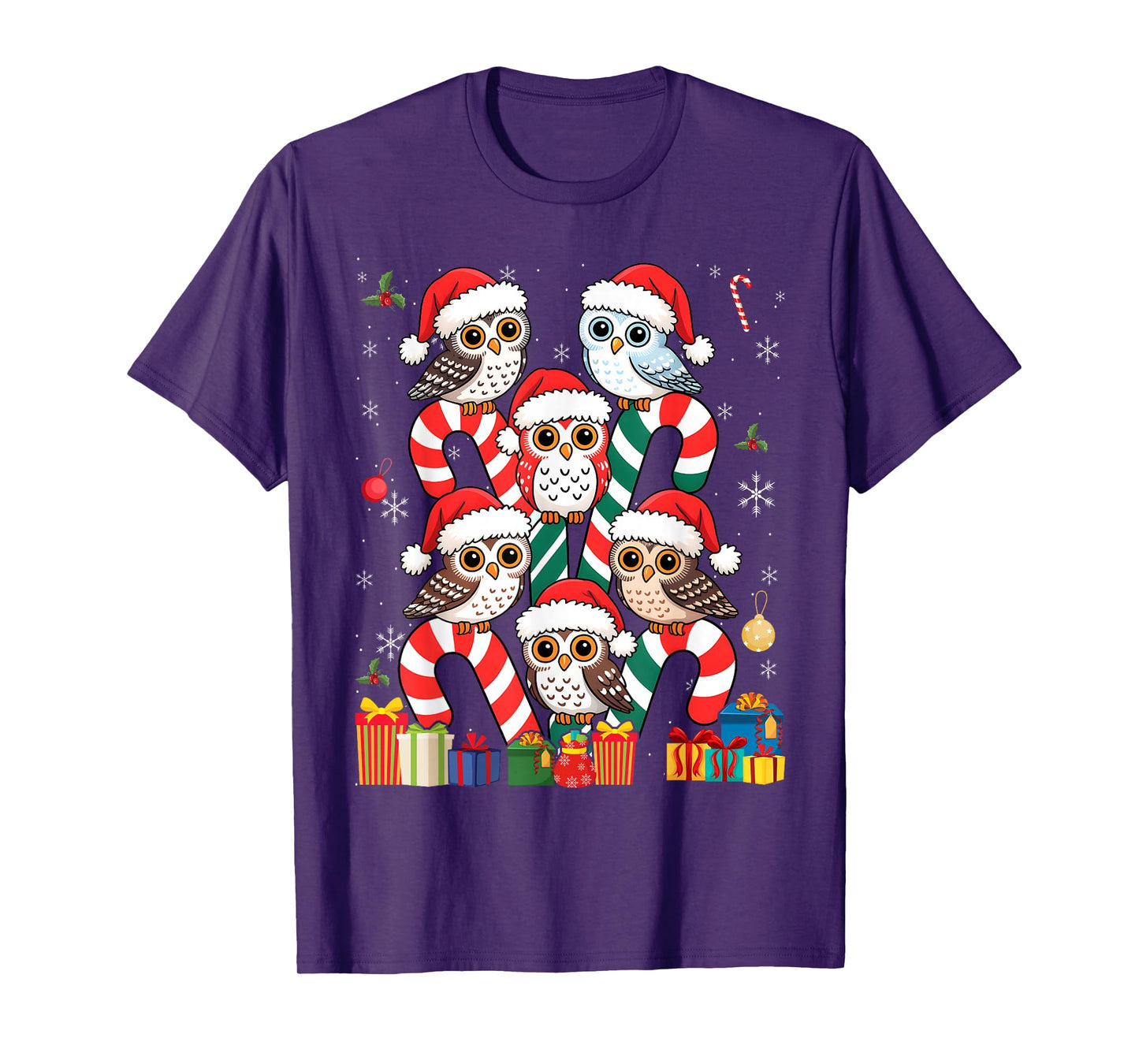 Santa Owls Cute Cartoon Christmas Bird Holiday Idea T-Shirt