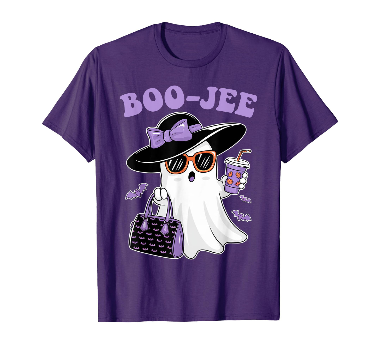 Boo Jee Ghost Drinking Coffee Bow Halloween Women T-Shirt