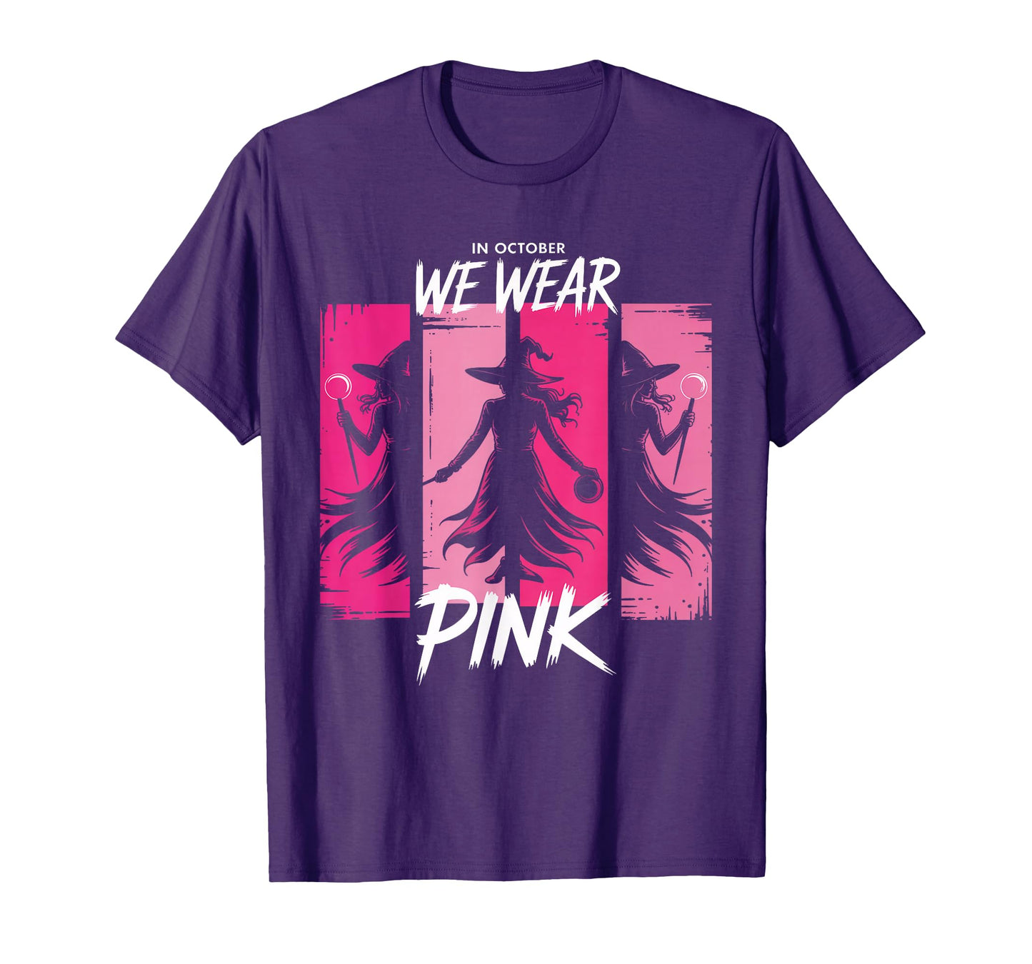 in October We Wear Pink Witch Halloween Breast Cancer Women T-Shirt