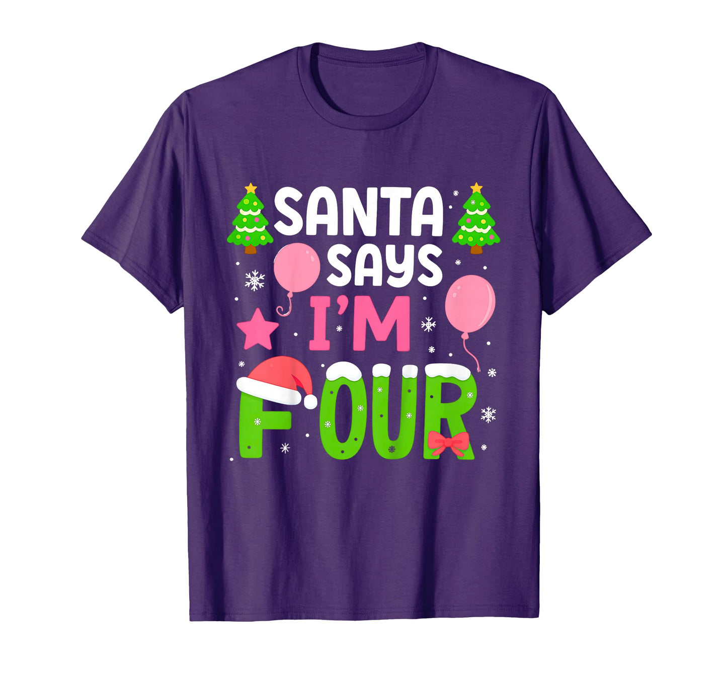 Santa Says I’m Four Years 4th Birthday Girl Christmas Party T-Shirt