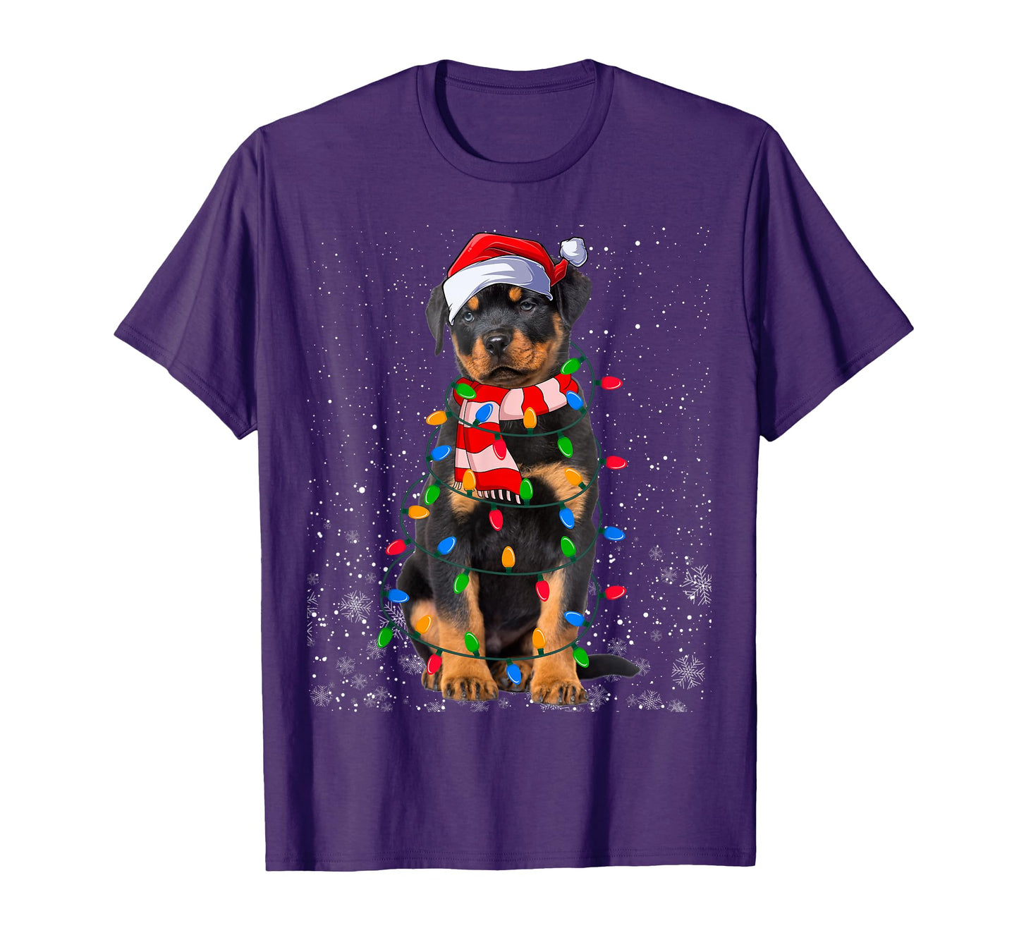 Rottweiler Dog Christmas Lights Funny Santa Hat Xmas T-Shirt