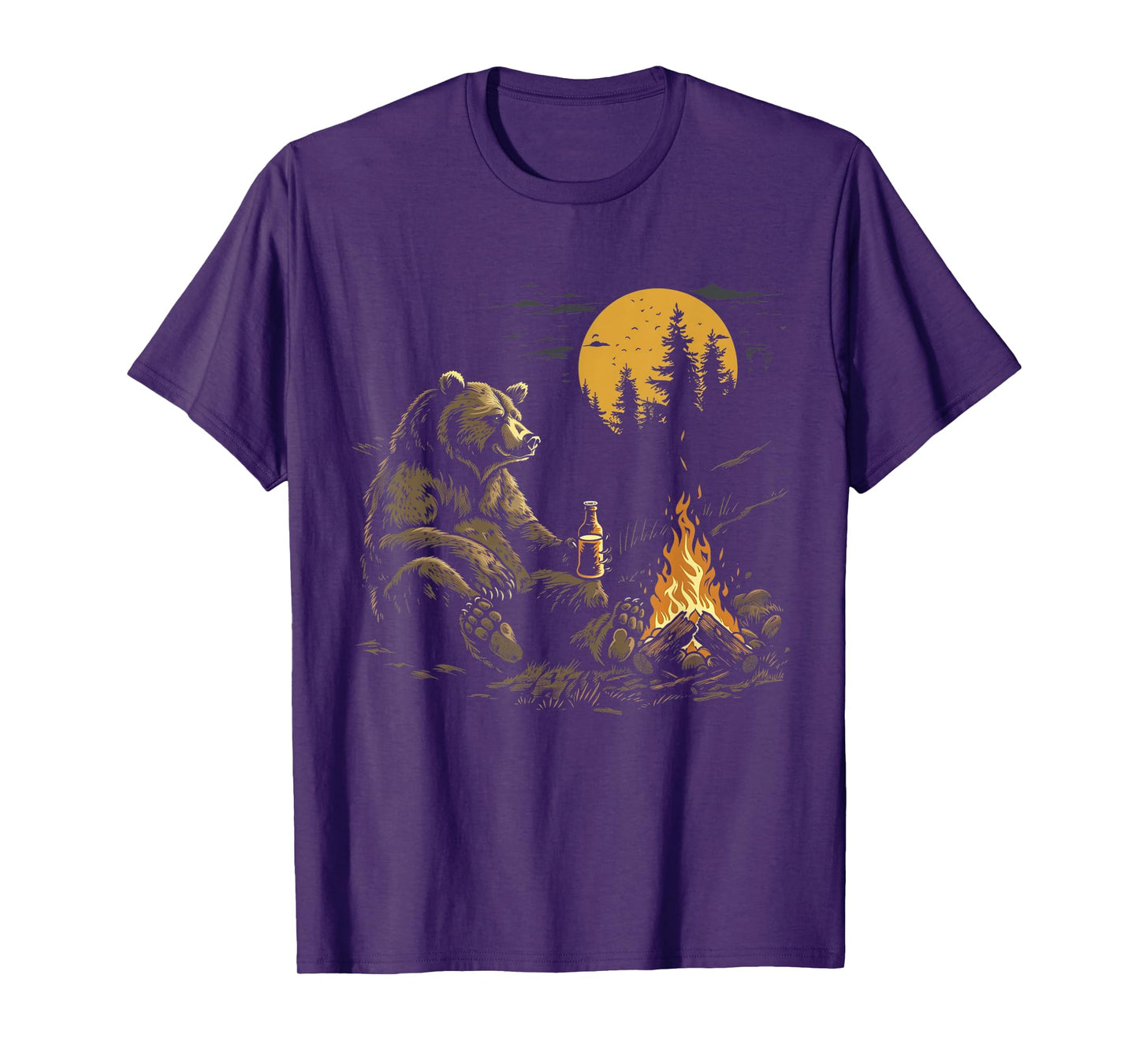 Camping Bear Drinking Beer Hiking Nature Funny Grizzly Bear T-Shirt