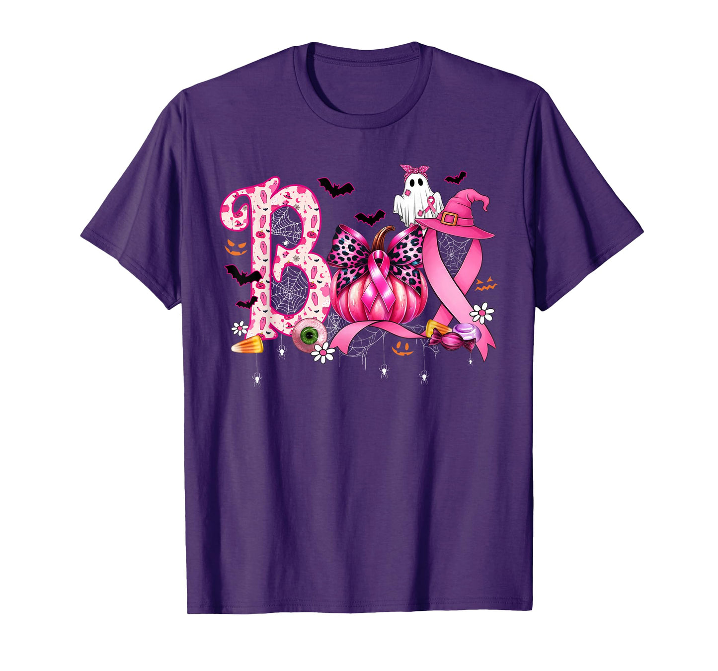 Boo Halloween Pumpkin Pink Ribbon Witch Breast Cancer T-Shirt