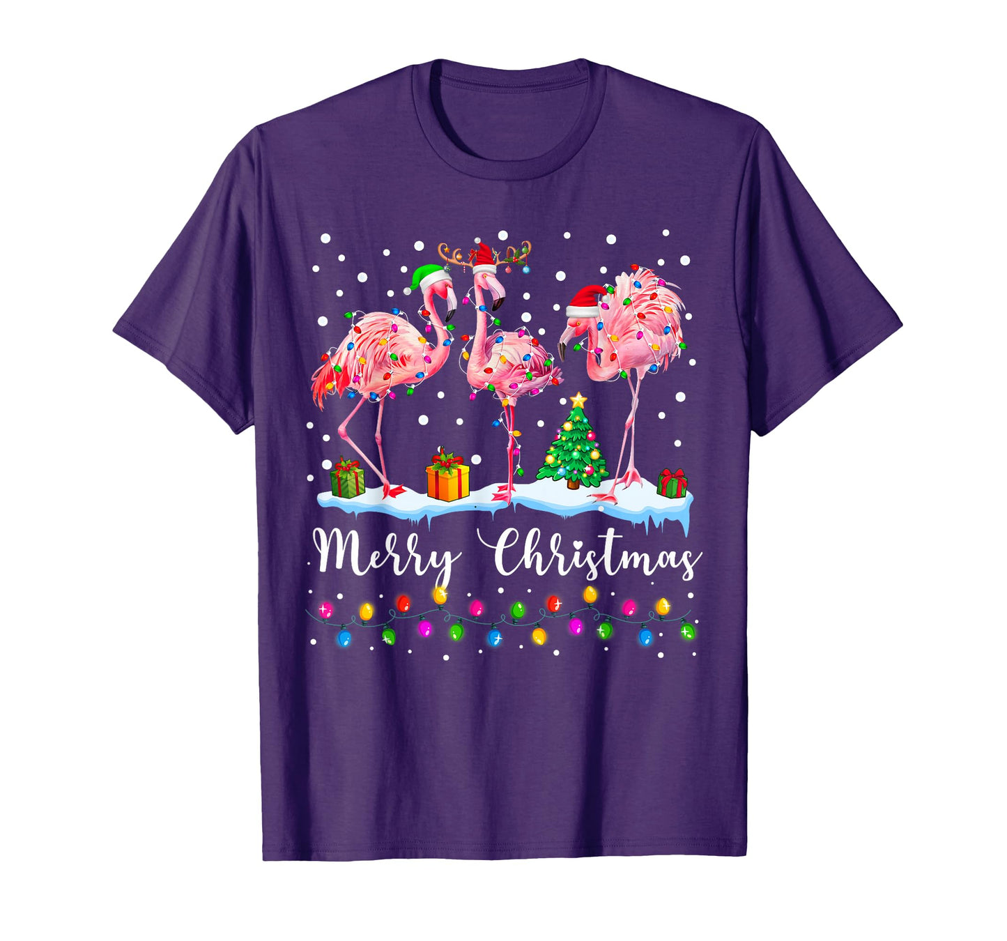 Merry Christmas Flamingo Santa Hat Xmas Pajamas Holiday T-Shirt