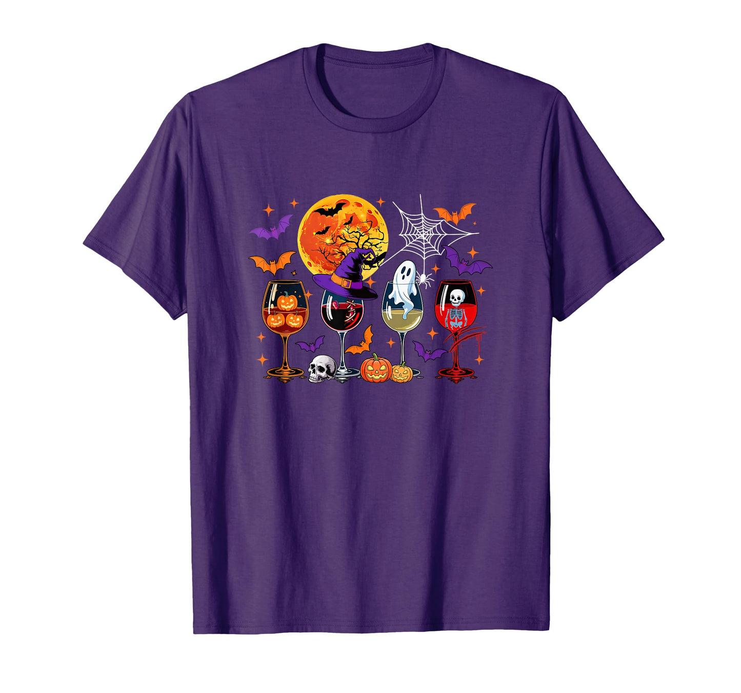 Collection Wine Glasses Halloween Witch Boo Skeleton Drinker T-Shirt