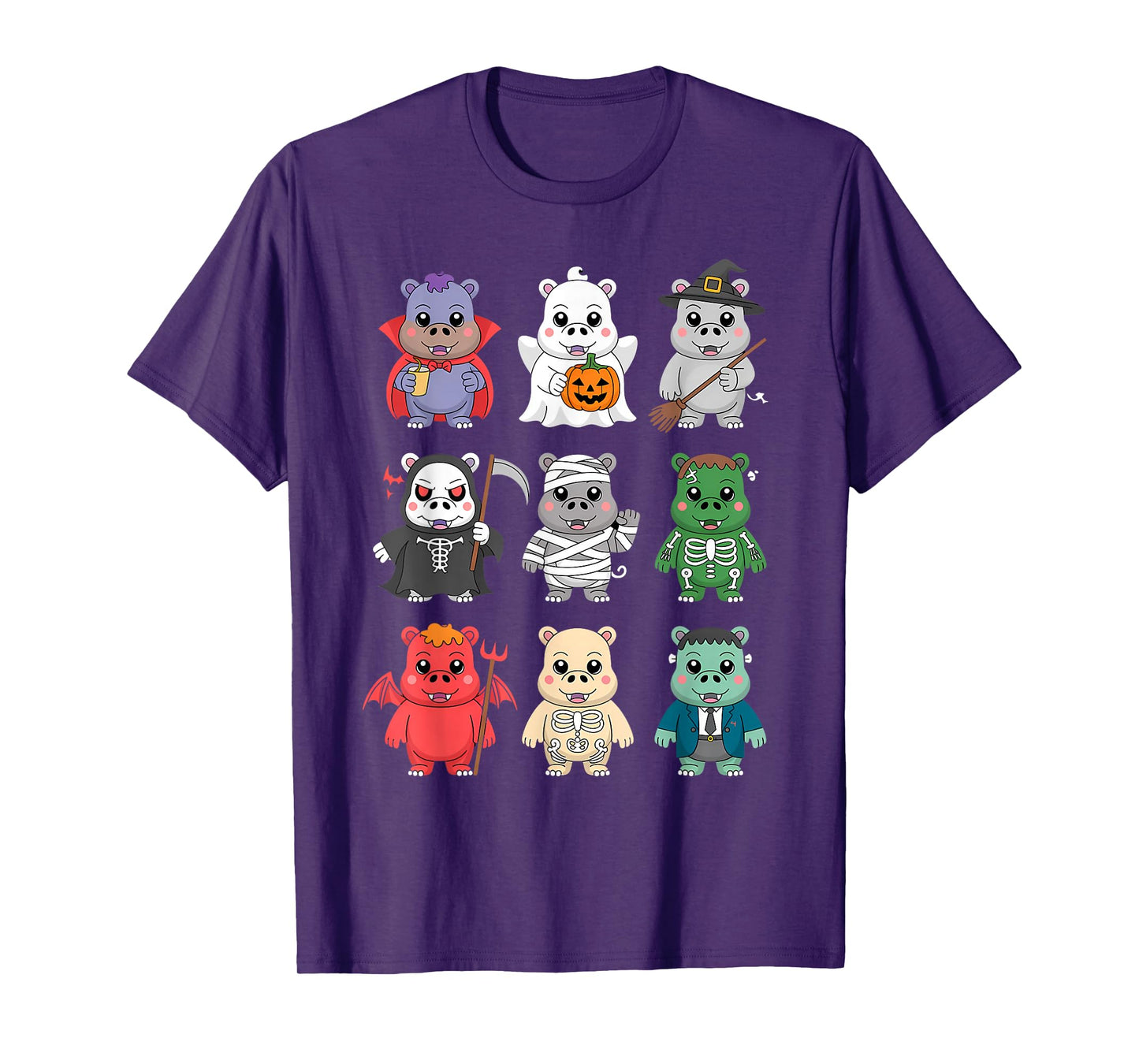 Funny Hippo Ghost Witch Zombie Halloween Costume Boys Girls T-Shirt