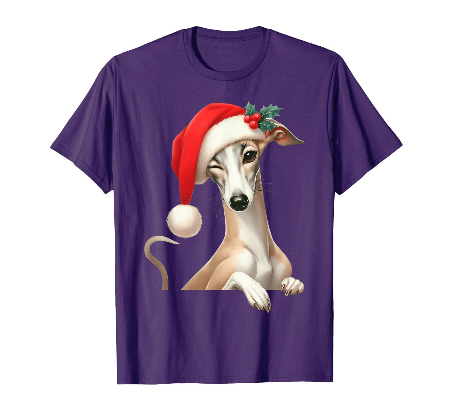 Whippet Dog Christmas Santa Hat Dog Mom Dad T-Shirt
