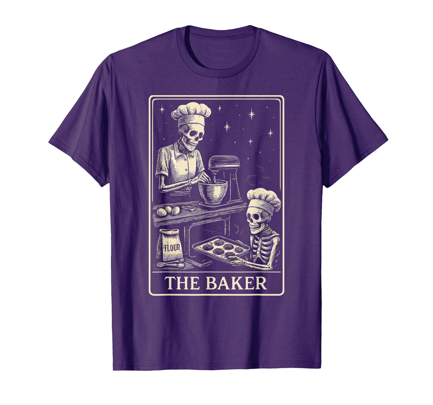 Skeleton Baker Vintage Tarot Card Baking Art T-Shirt