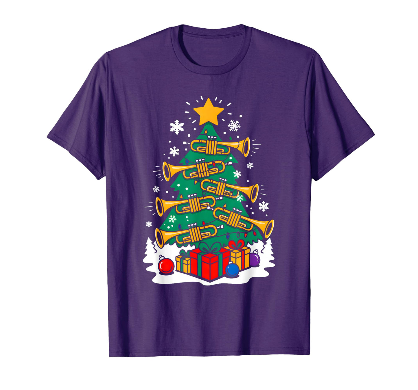 Christmas Tumpet Player Xmas Tree Funny Music Lover Santa T-Shirt