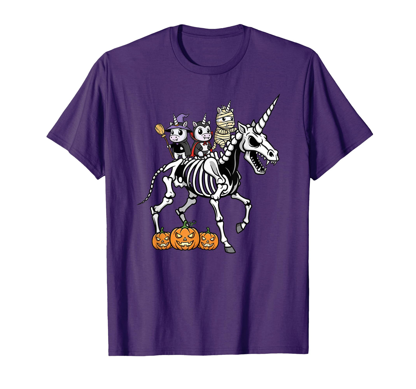 Unicorn Skeleton Mummy Witch Halloween Kids Mens Womens T-Shirt