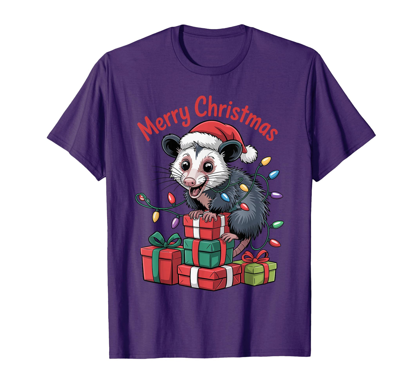 Opossum Santa Hat Christmas Design Funny Animal Lovers T-Shirt