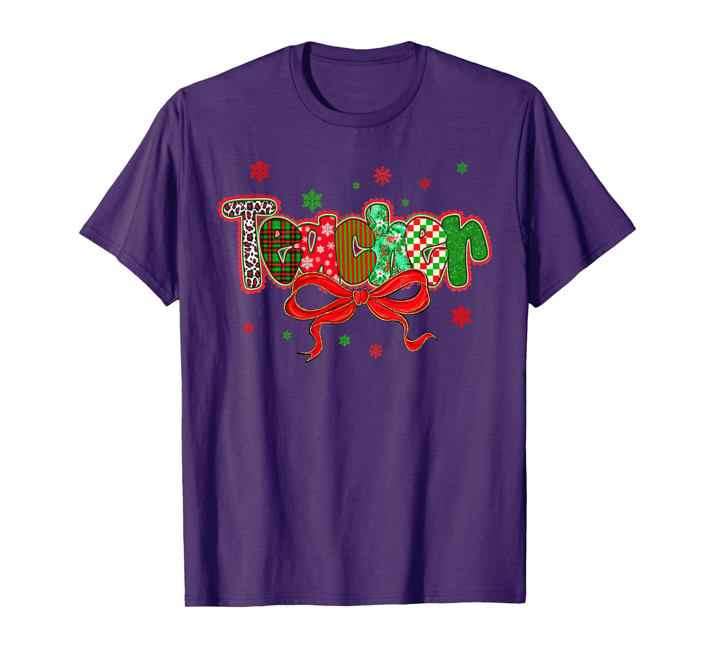 Teacher Merry Christmas Coquette Lace Bow Girl Women T-Shirt