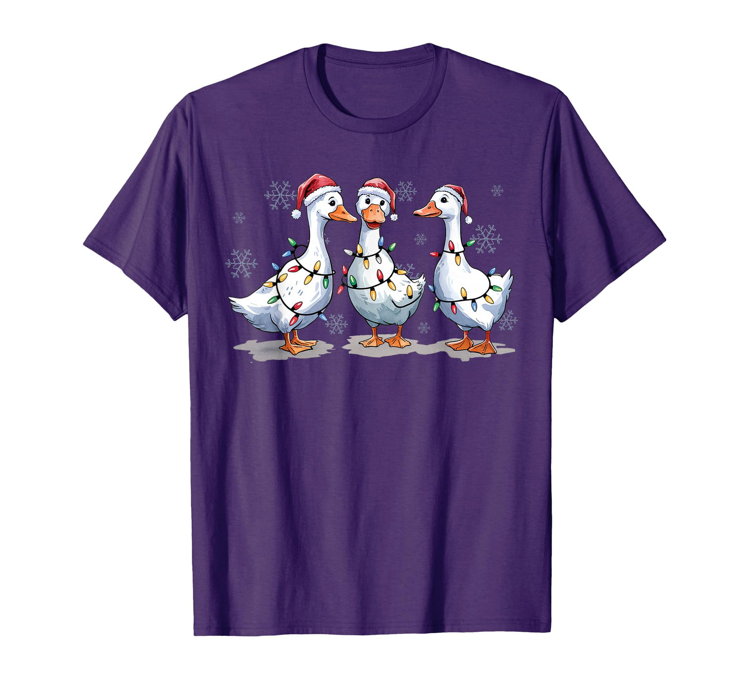 Funny Christmas Goose Lights Santa Hat Snowflakes Holiday T-Shirt