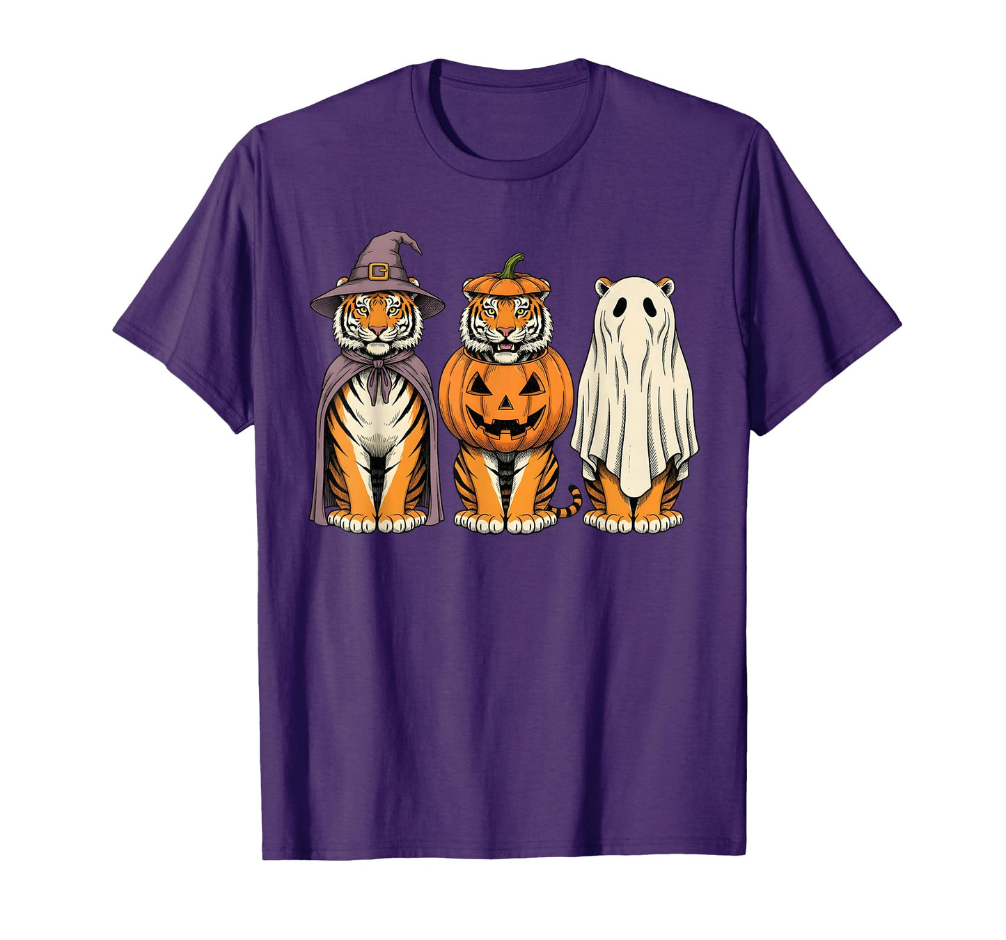 Spooky Ghost Tiger Pumpkin Halloween Safari Animal T-Shirt