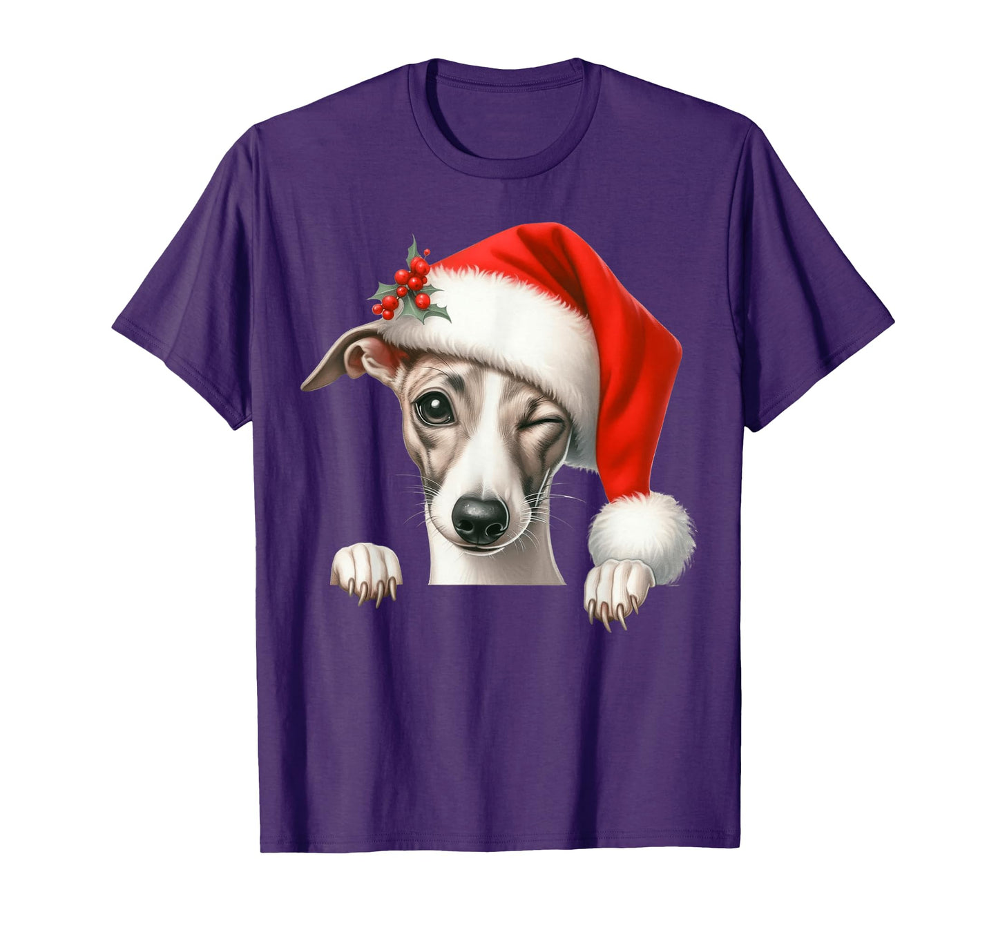 Whippet Dog Christmas Santa Hat Dog Mom Dad T-Shirt