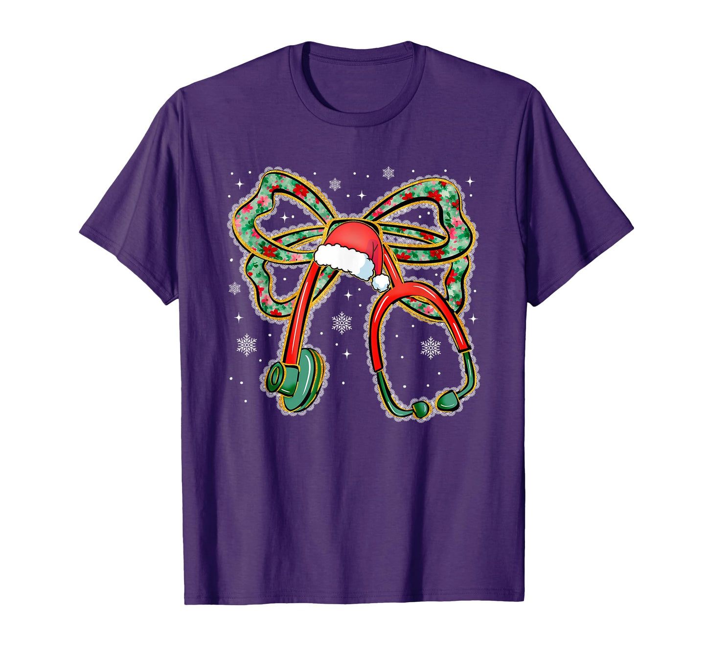 Christmas Floral Bow Lace Stethoscope Nurse, Xmas RN Nurse T-Shirt