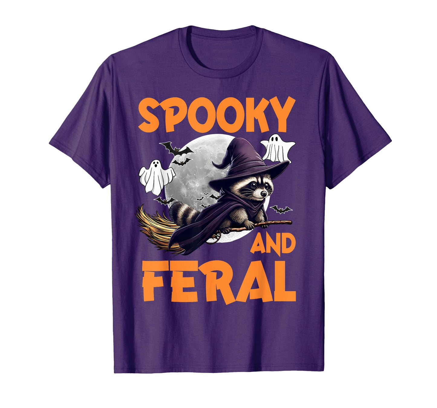 Spooky and Feral Funny Witch Ghost Raccoon Halloween Costume T-Shirt