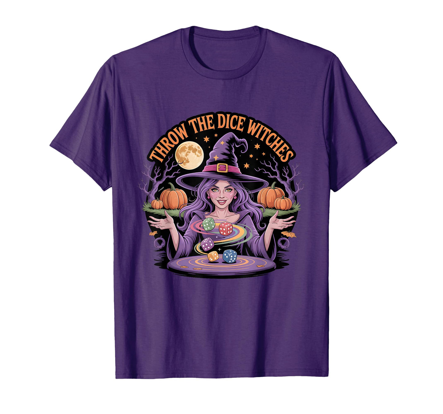 Throw The Dice Witches Funny Halloween Witch RPG Gaming T-Shirt