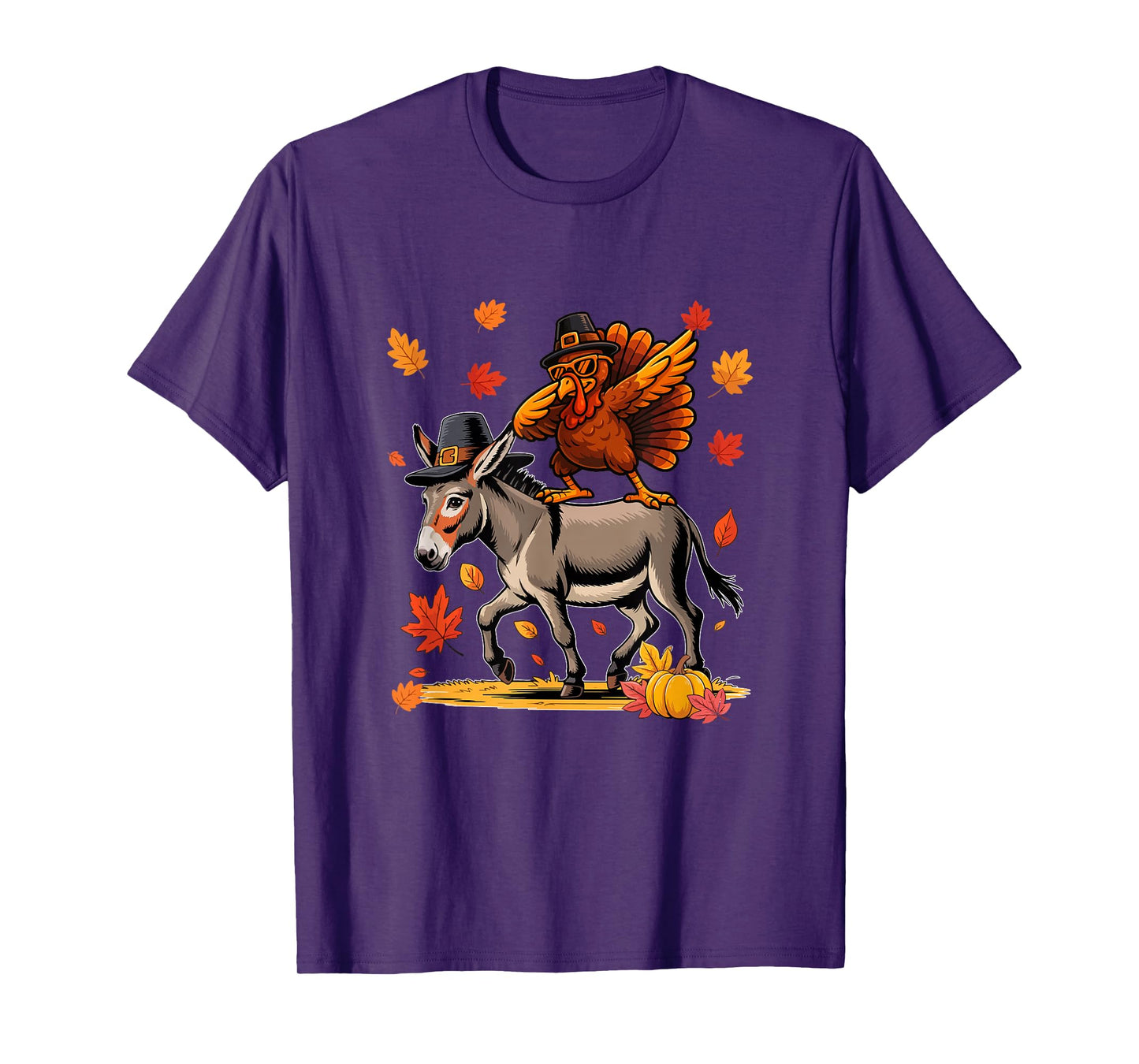 Dabbing Turkey On Donkey Thanksgiving Autumn Pilgrim Farmer T-Shirt
