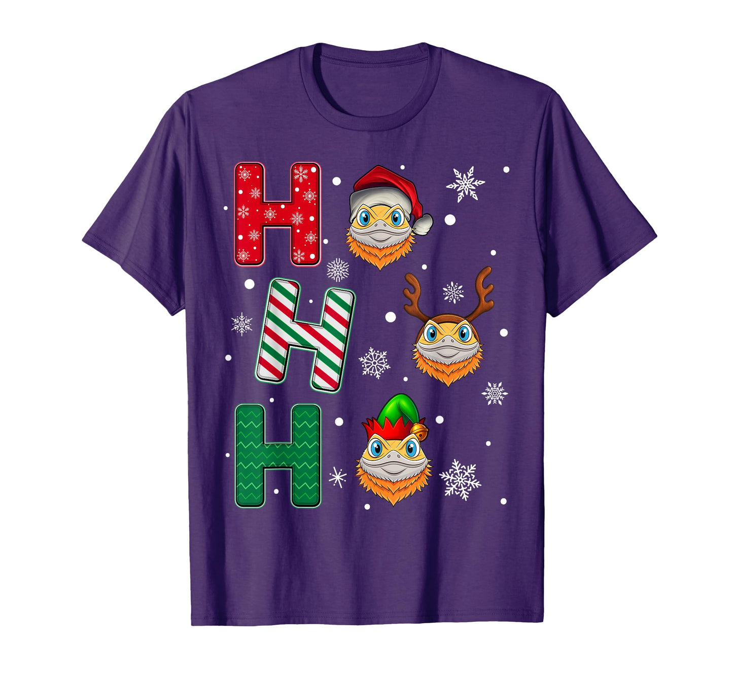 Ho Ho Ho Bearded Dragon Animal Matching Santa Elf Xmas T-Shirt