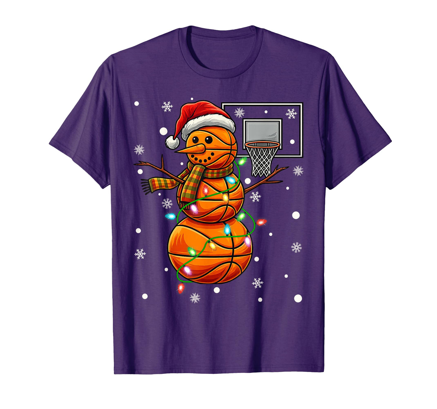Snowman Playing Basketball Christmas Player Boys Kids Family T-Shirt