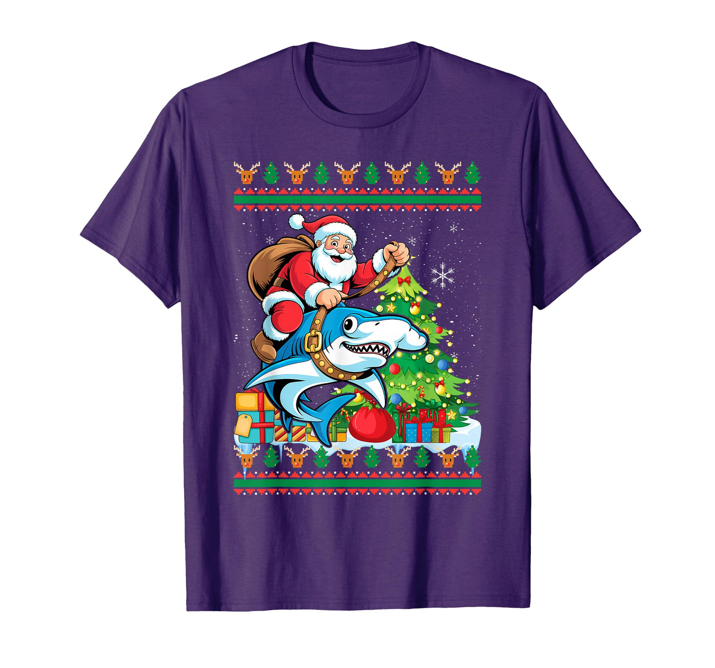 Ugly Hammerhead Xmas Santa Riding Shark Christmas T-Shirt