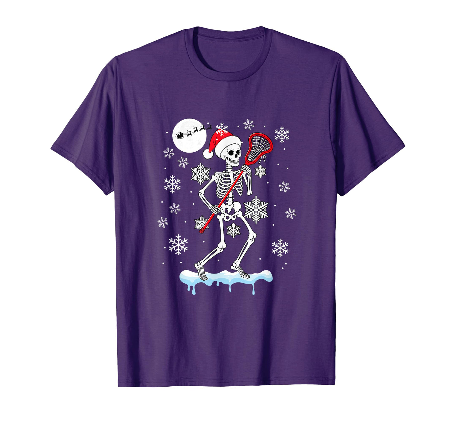 Santa Skeleton Playing Lacrosse Christmas Matching Player T-Shirt