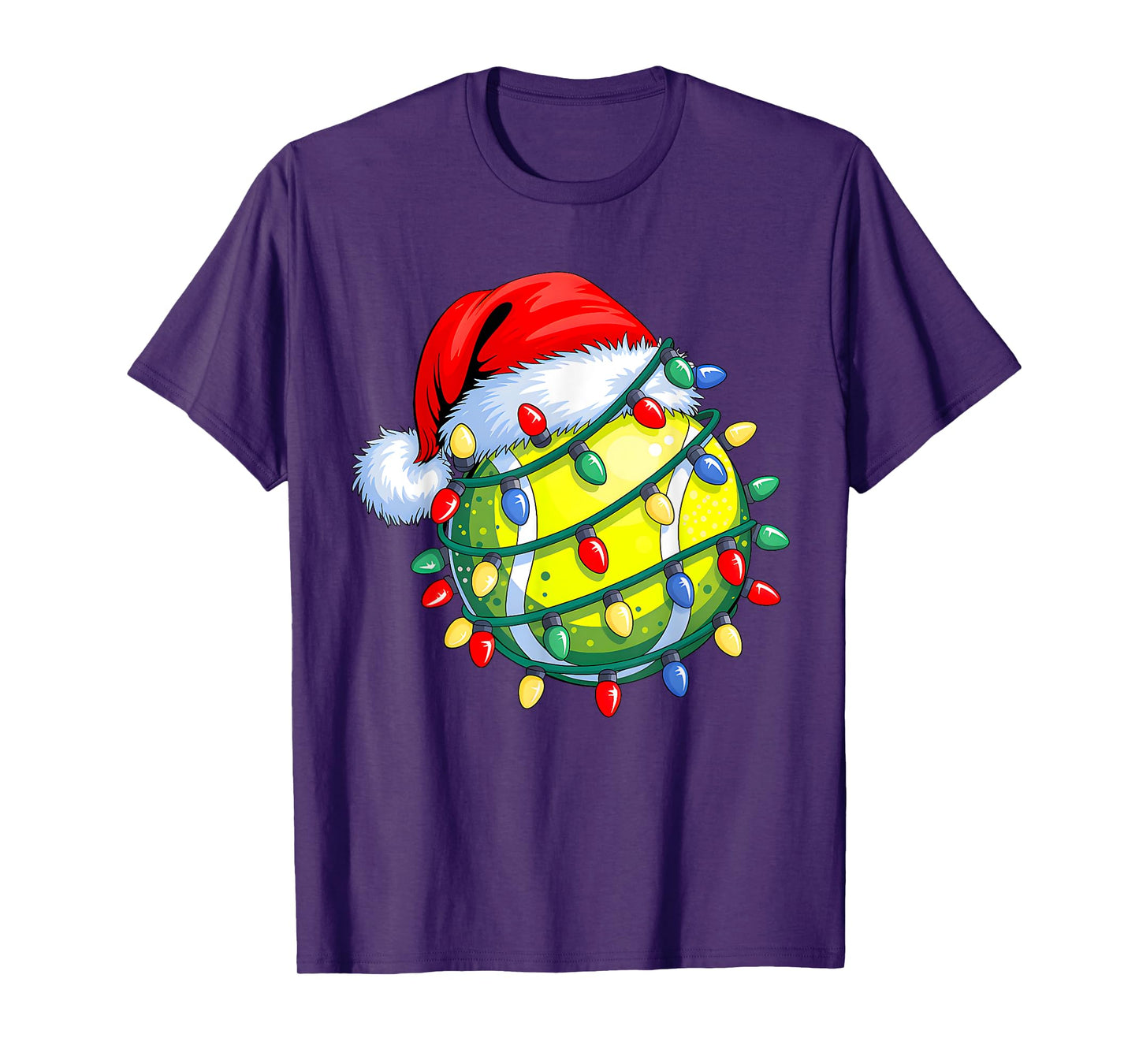 Tennis Ball Santa Hat Men Women Christmas Tennis Xmas Lights T-Shirt