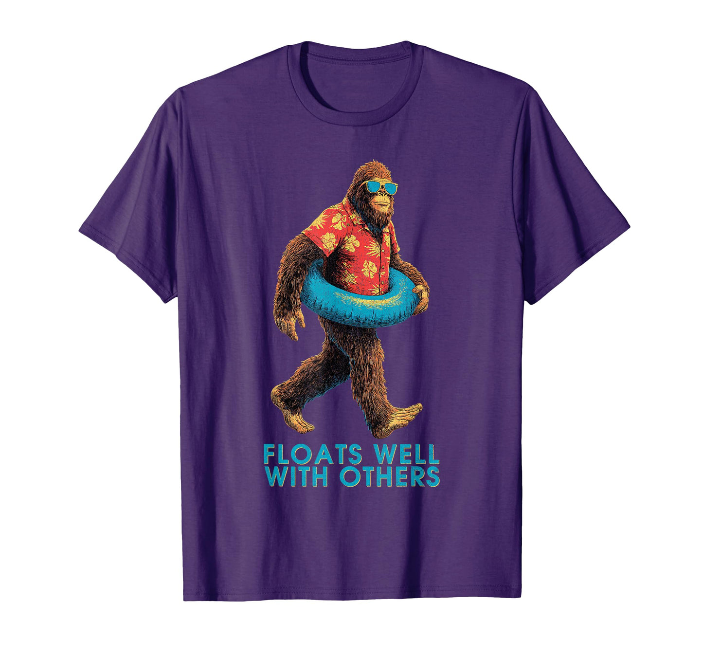 Vintage Floats Well With Others Funny Bigfoot Summer Pool T-Shirt