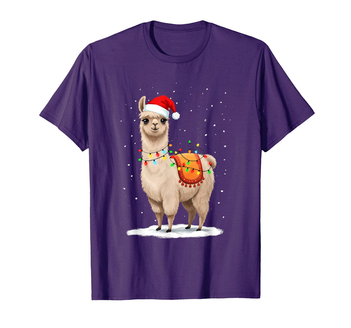 Llama with Christmas Lights & Santa Hat T-Shirt