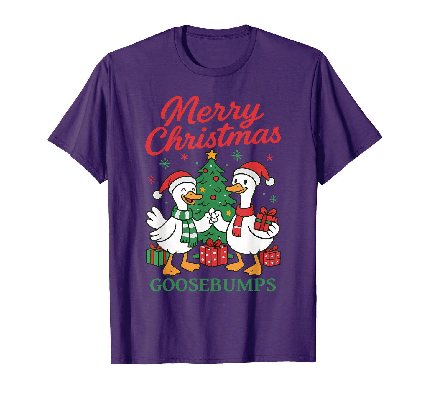 Santa Claus Goose Tree Merry Christmas Goosebumps T-Shirt