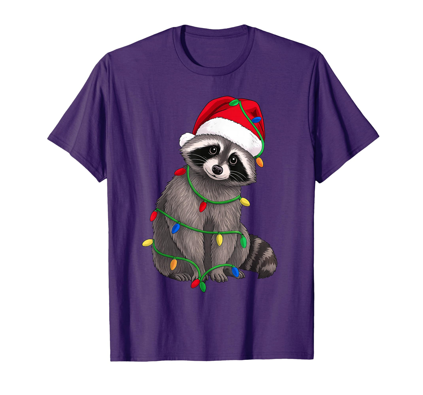 Raccoon Christmas Tree Lights Holiday Animal Lover T-Shirt