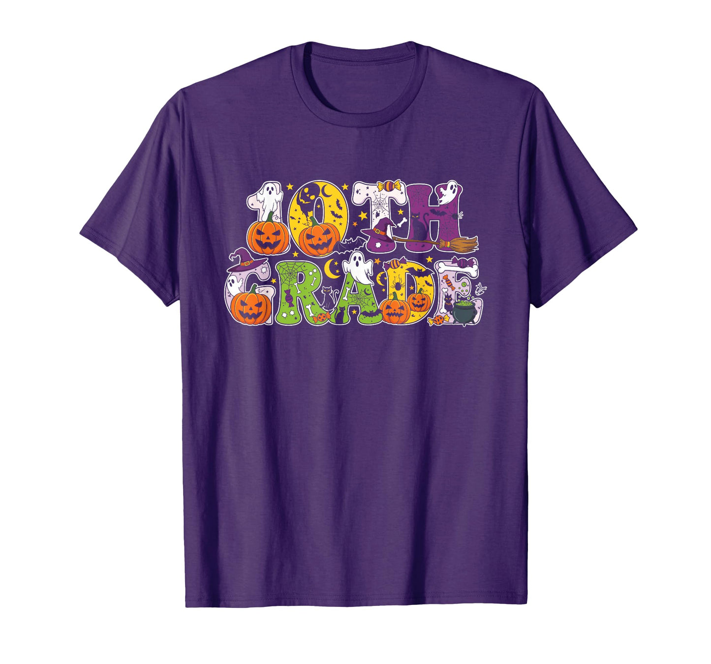 10th Grade Pumpkin Ghost Skeleton Halloween Kids Mens Womens T-Shirt