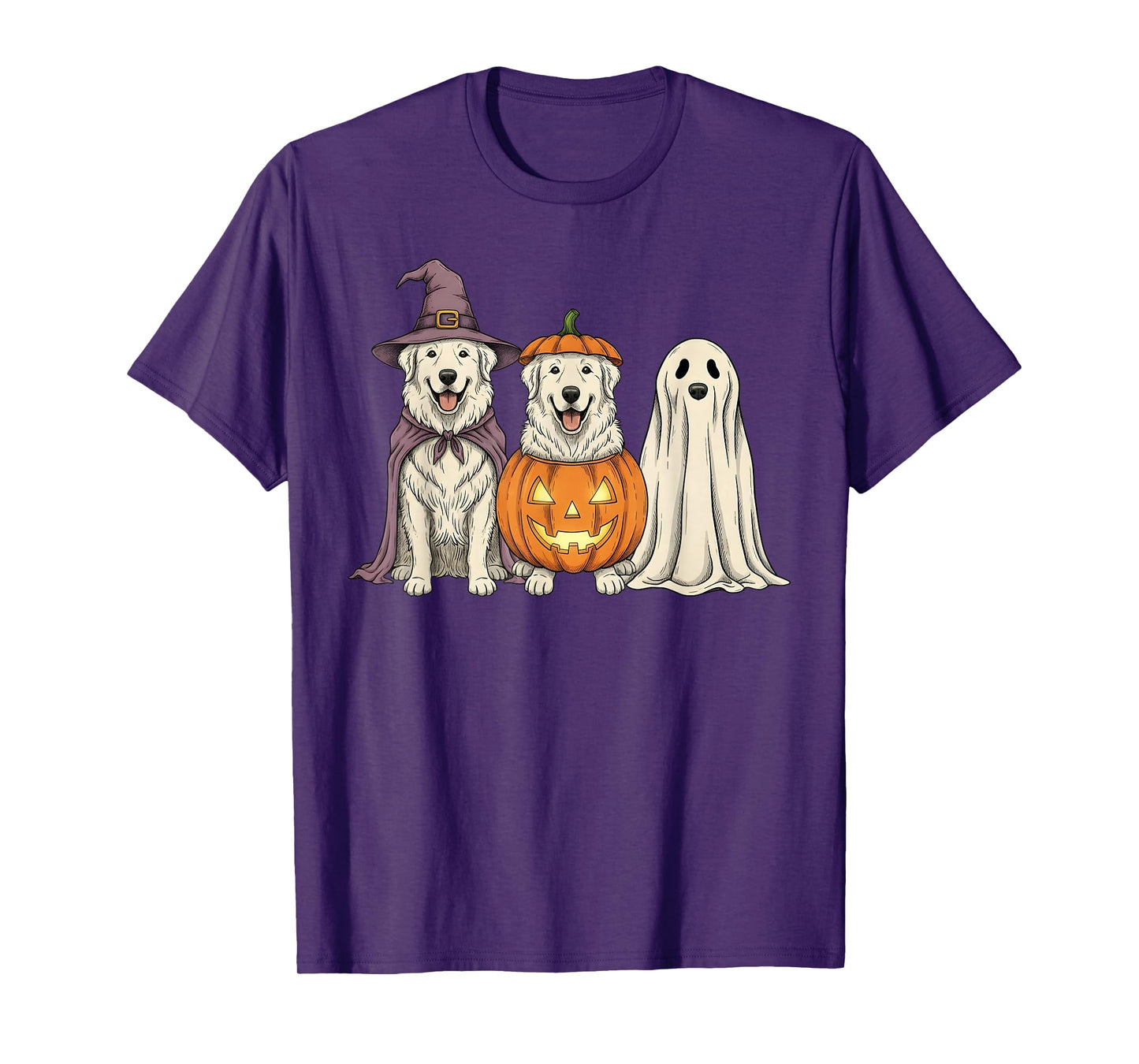Spooky Ghost Great Pyrenees Pumpkin Halloween Dog Lover T-Shirt