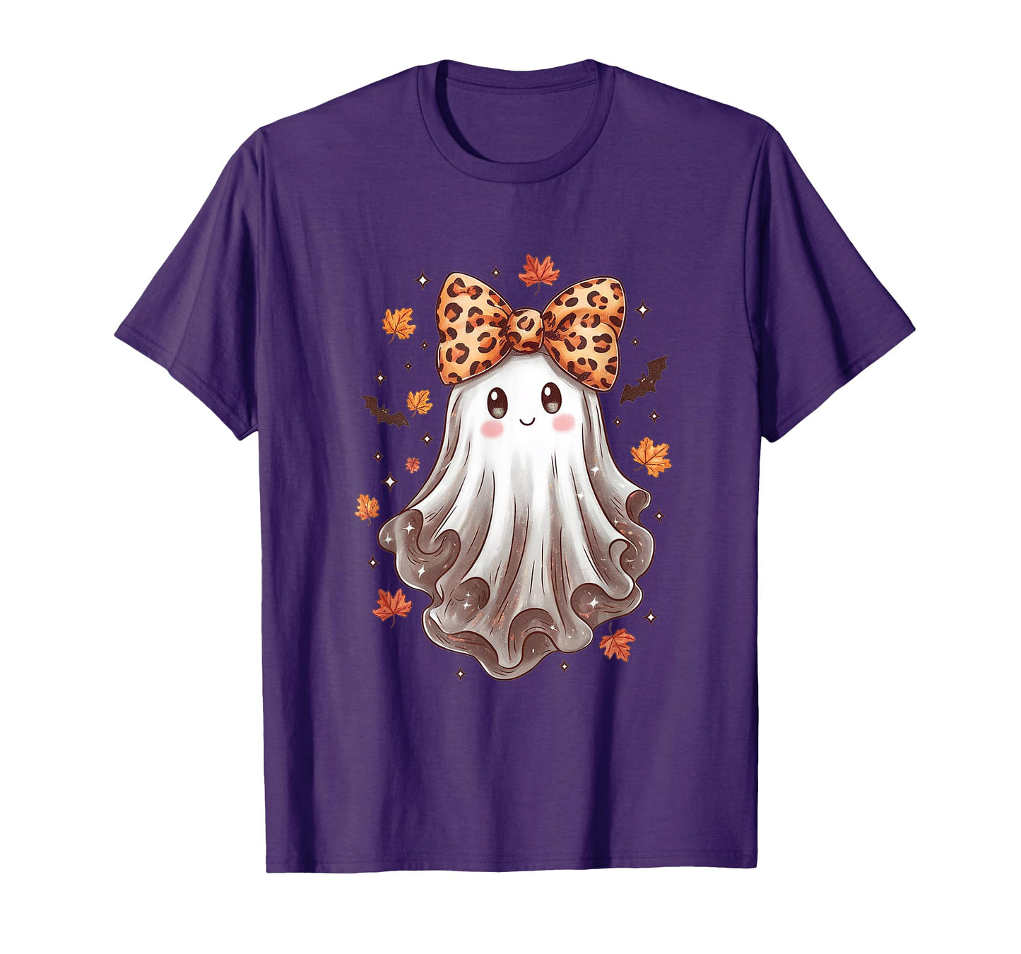 Halloween Costume Ghost Drinking Pumpkin Leopard T-Shirt