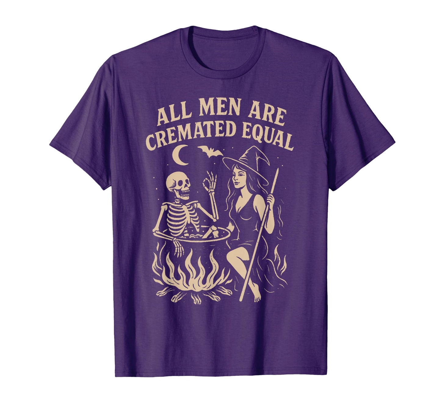 All Men are Cremated Equal Witch Cauldron Skeleton Design T-Shirt