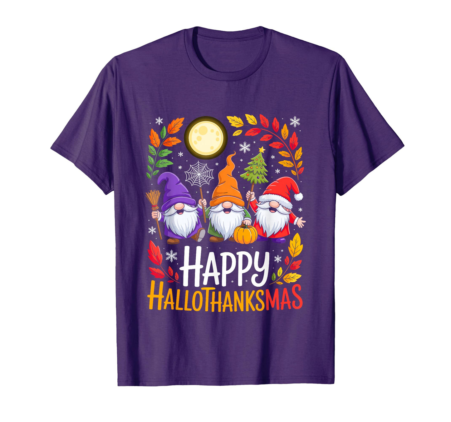 Happy Hallothanksmas Gnomes Lover Halloween Merry Christmas T-Shirt