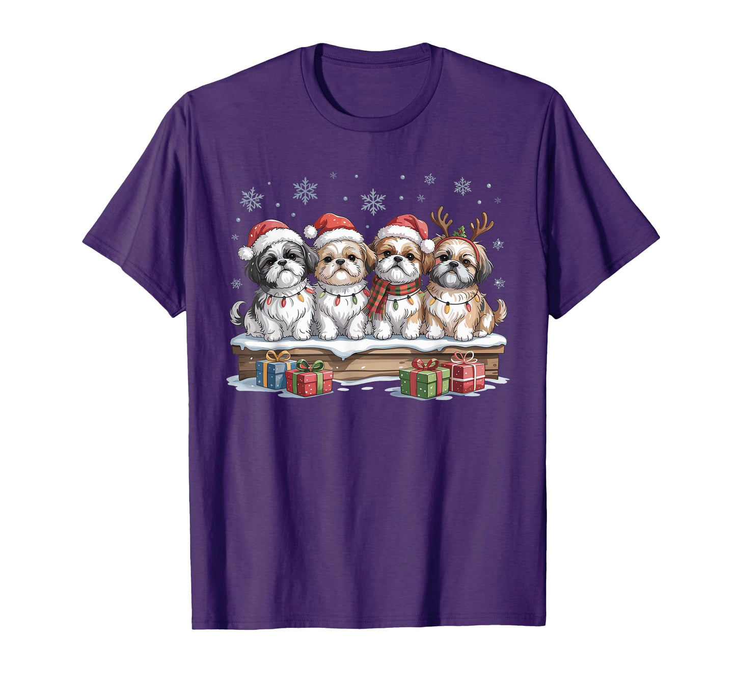 Cute Shih Tzu Christmas Puppies Dog Lovers Funny Holiday T-Shirt
