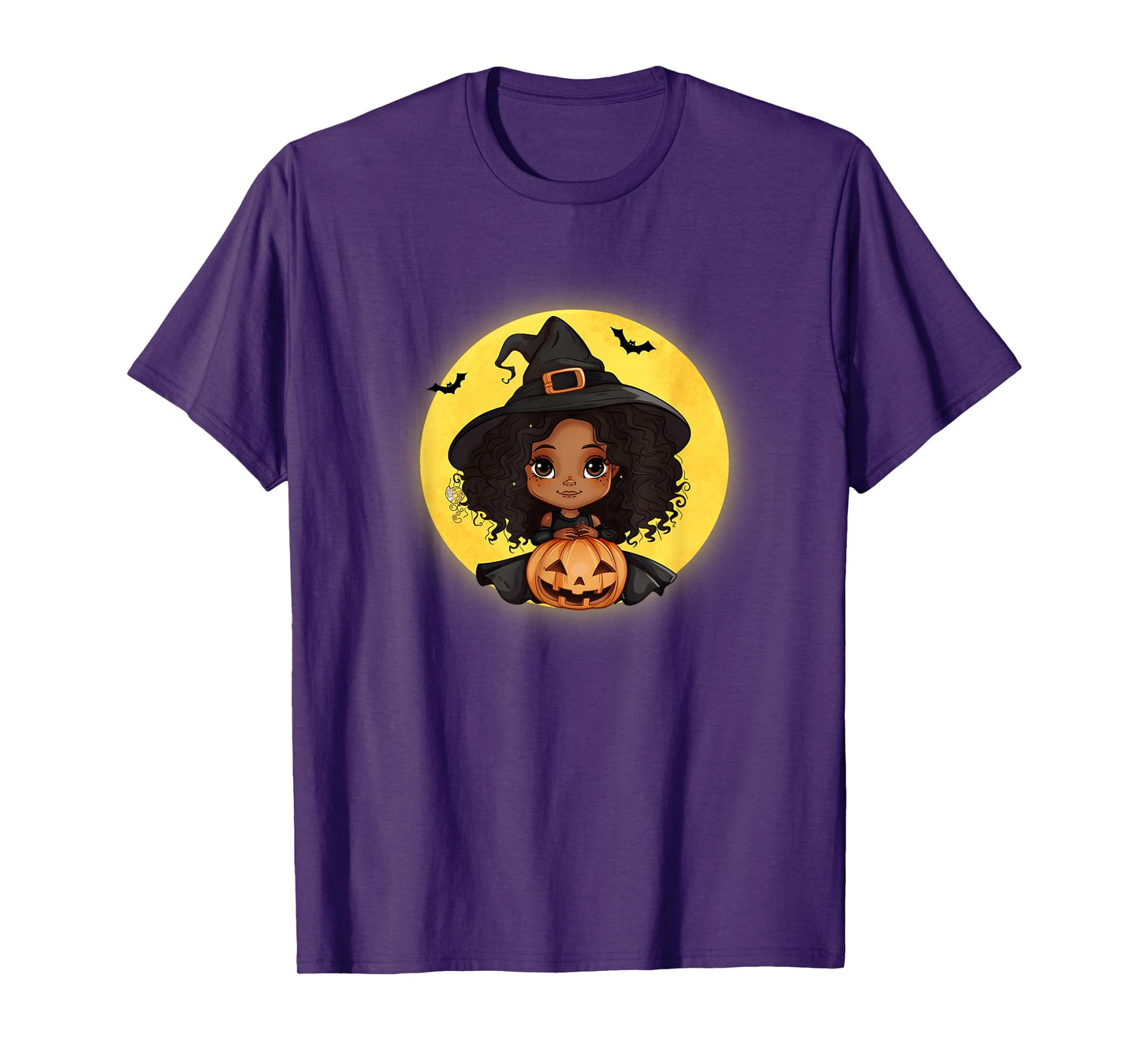 Cute Little Black Girl in Witch Costume with Pumpkin T-Shirt