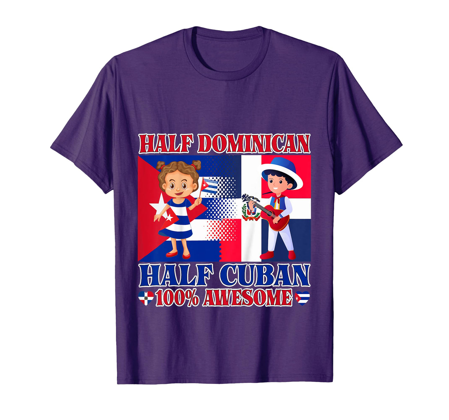 Half Cuban Half Dominican Republic Flag Toddler Girl Boy T-Shirt