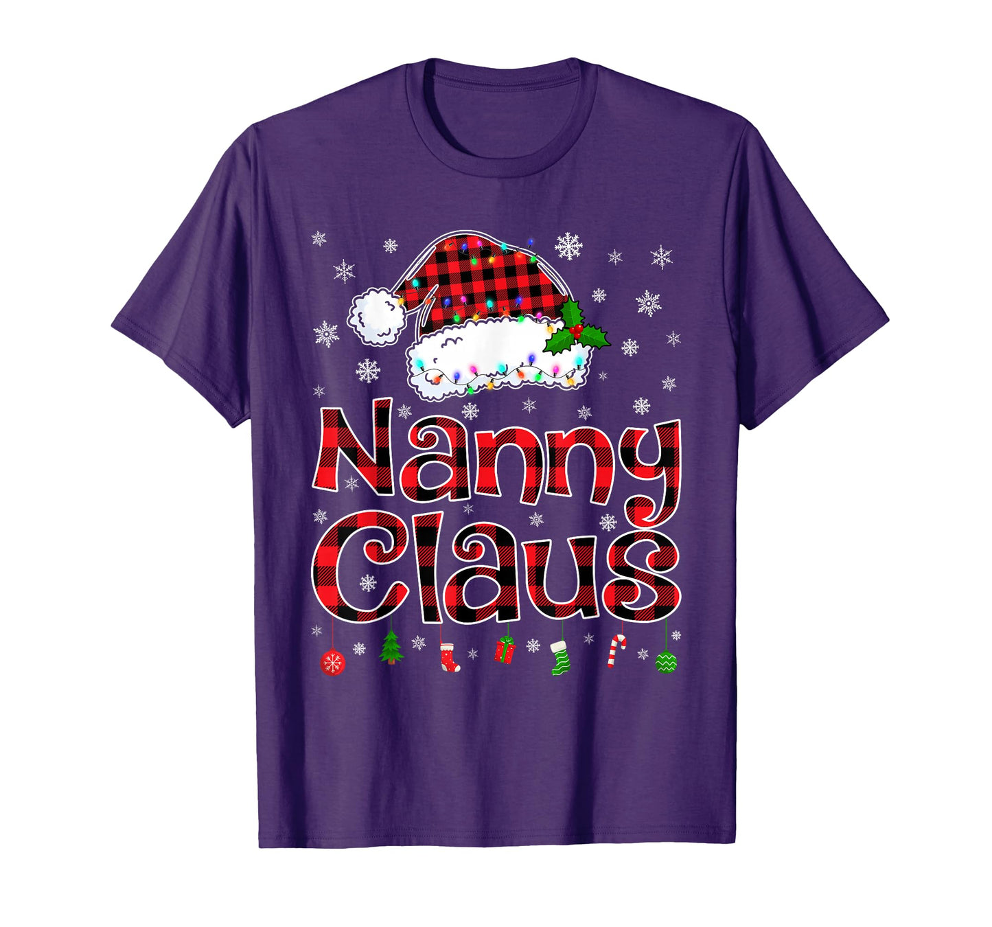 Nanny Claus Christmas Lights Xmas Pajama Matching Family T-Shirt