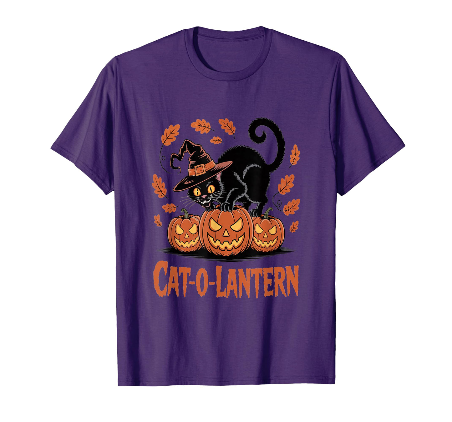 Cat-O-Lantern Black Cat Halloween Pumpkin Design T-Shirt
