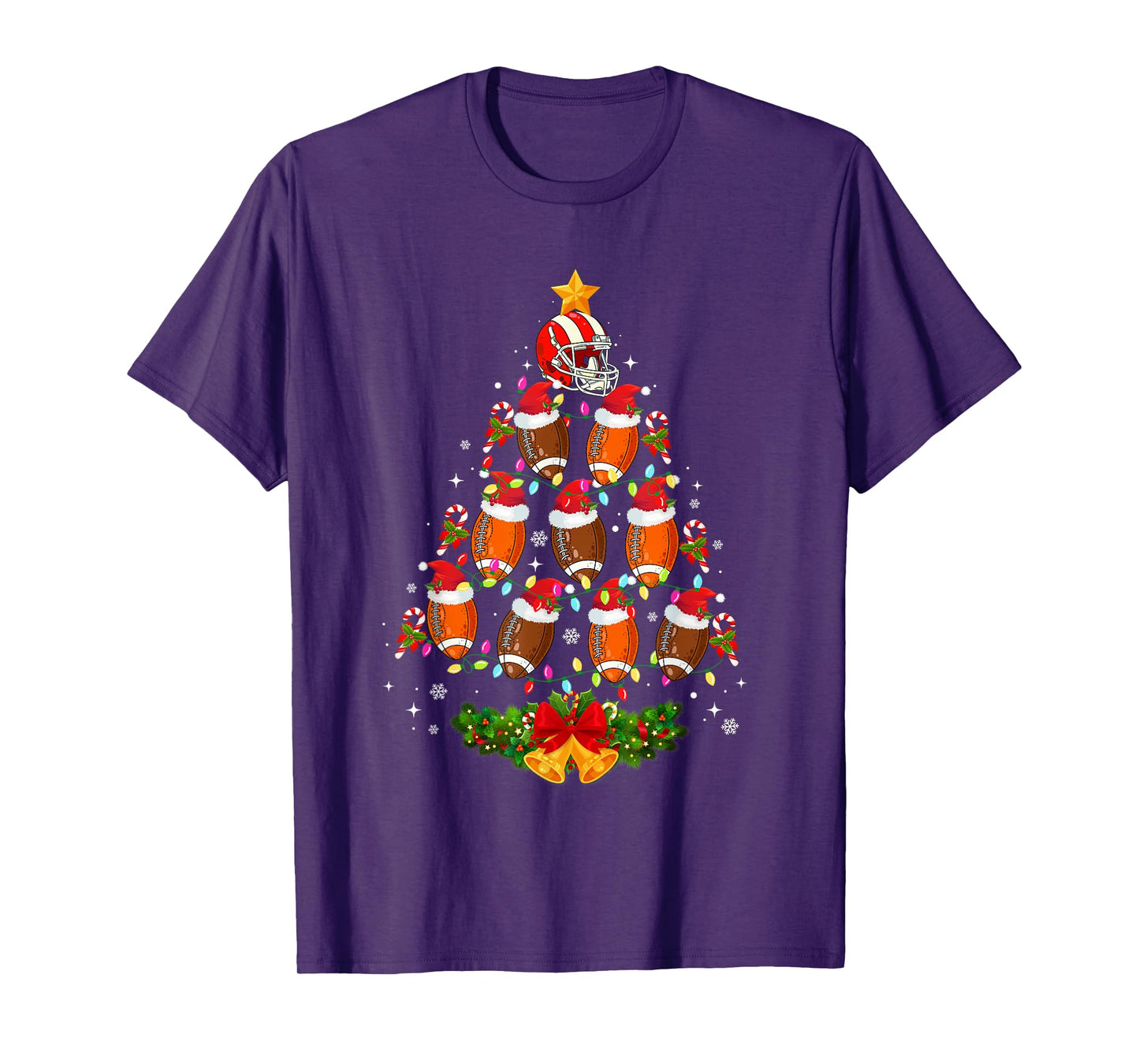Football Christmas Tree Lights Men Boys Funny Xmas Pajamas T-Shirt