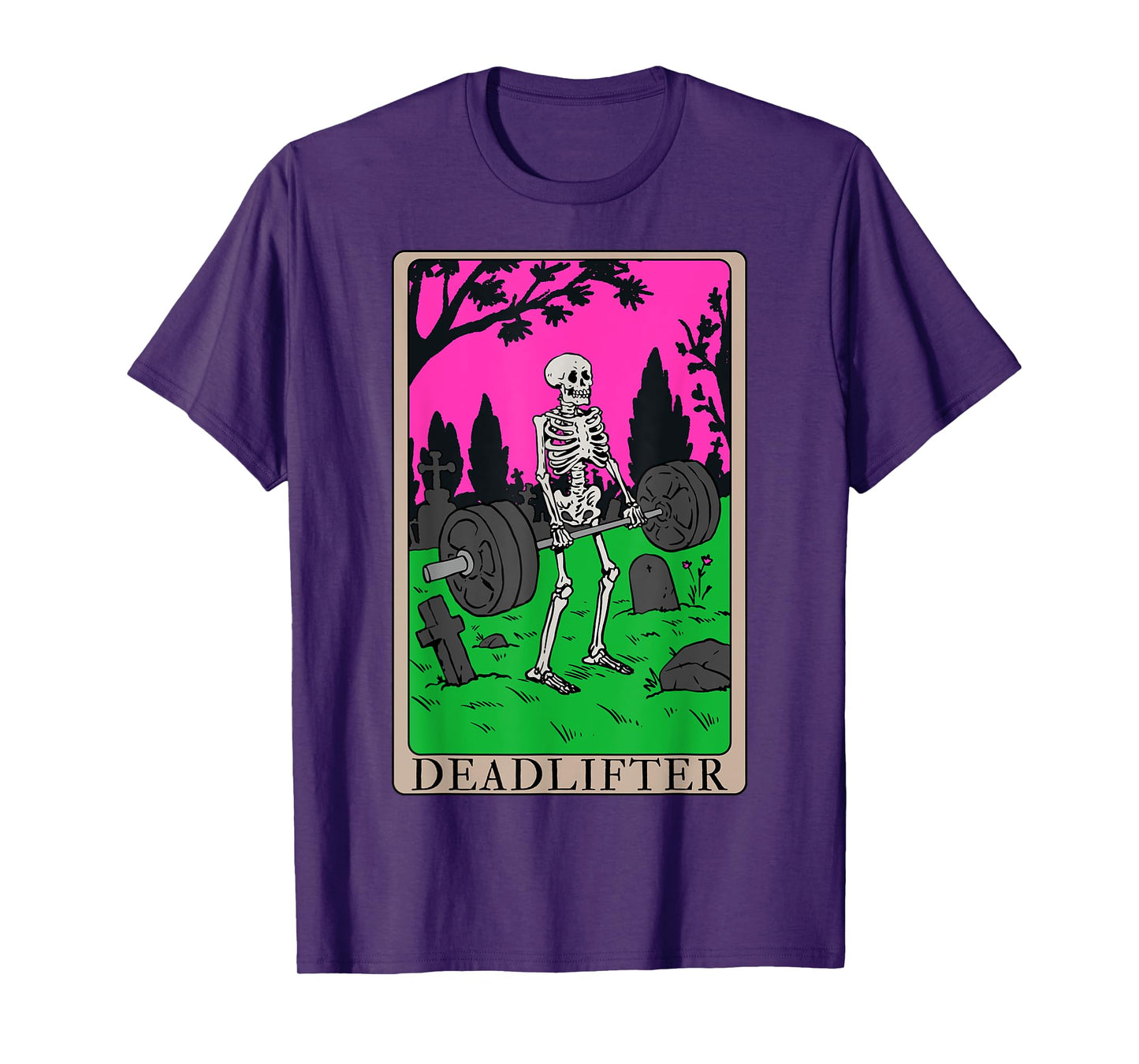Funny Tarot Card Deadlifter Skeleton Graveyard Workout Art T-Shirt
