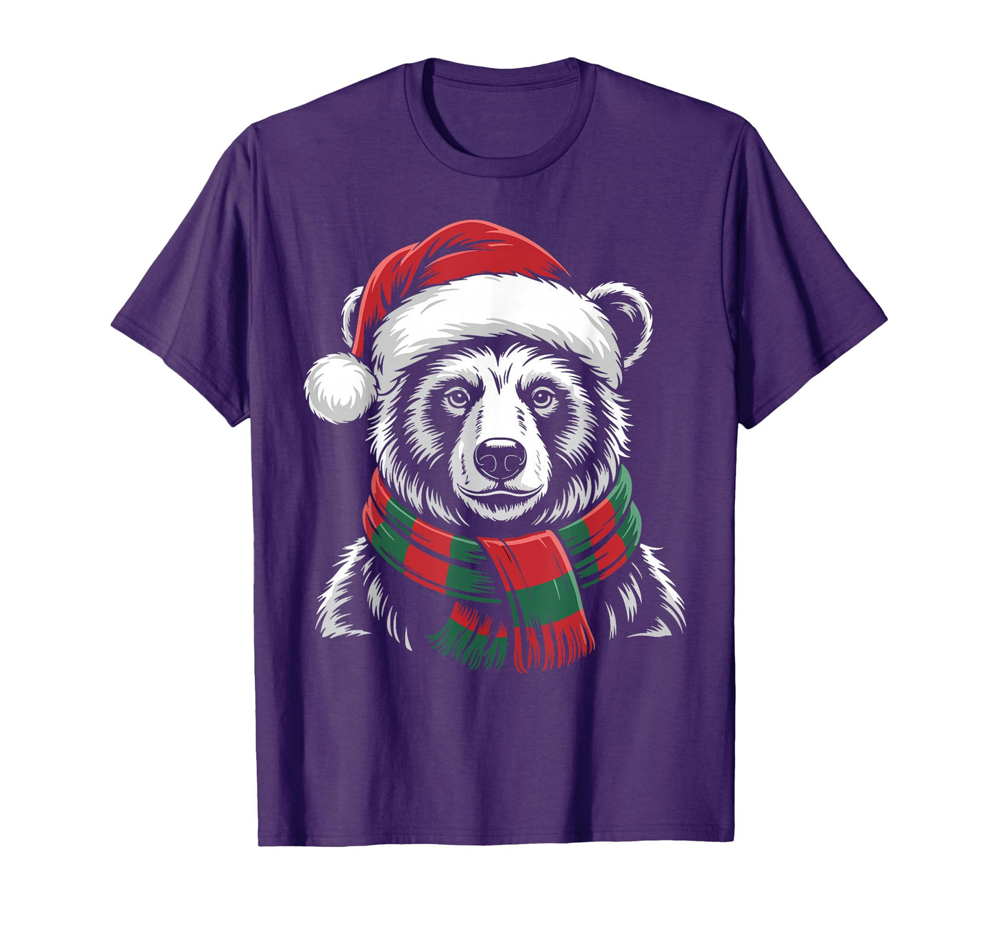 Bear Xmas Santa Hat Scarf Christmas Costume T-Shirt