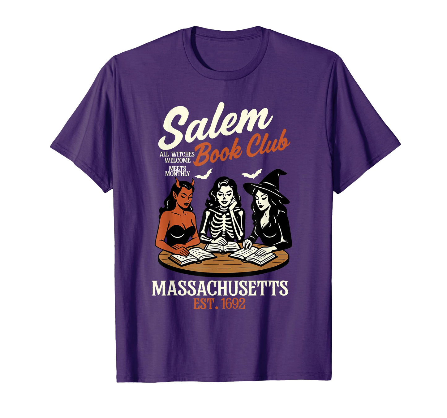 Vintage Salem Book Club Black Cat Bookish Spooky Halloween T-Shirt