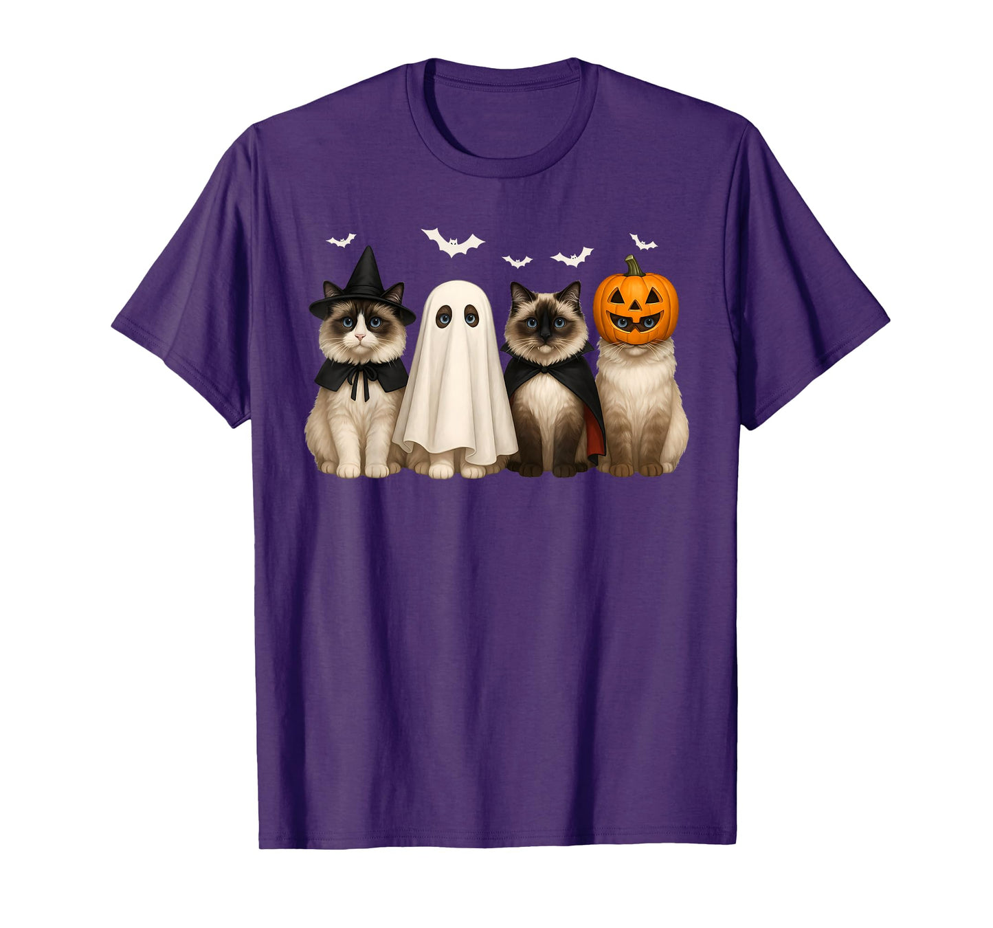 Funny Cats Witch Halloween Costume Pumpkin Men Women Kids T-Shirt