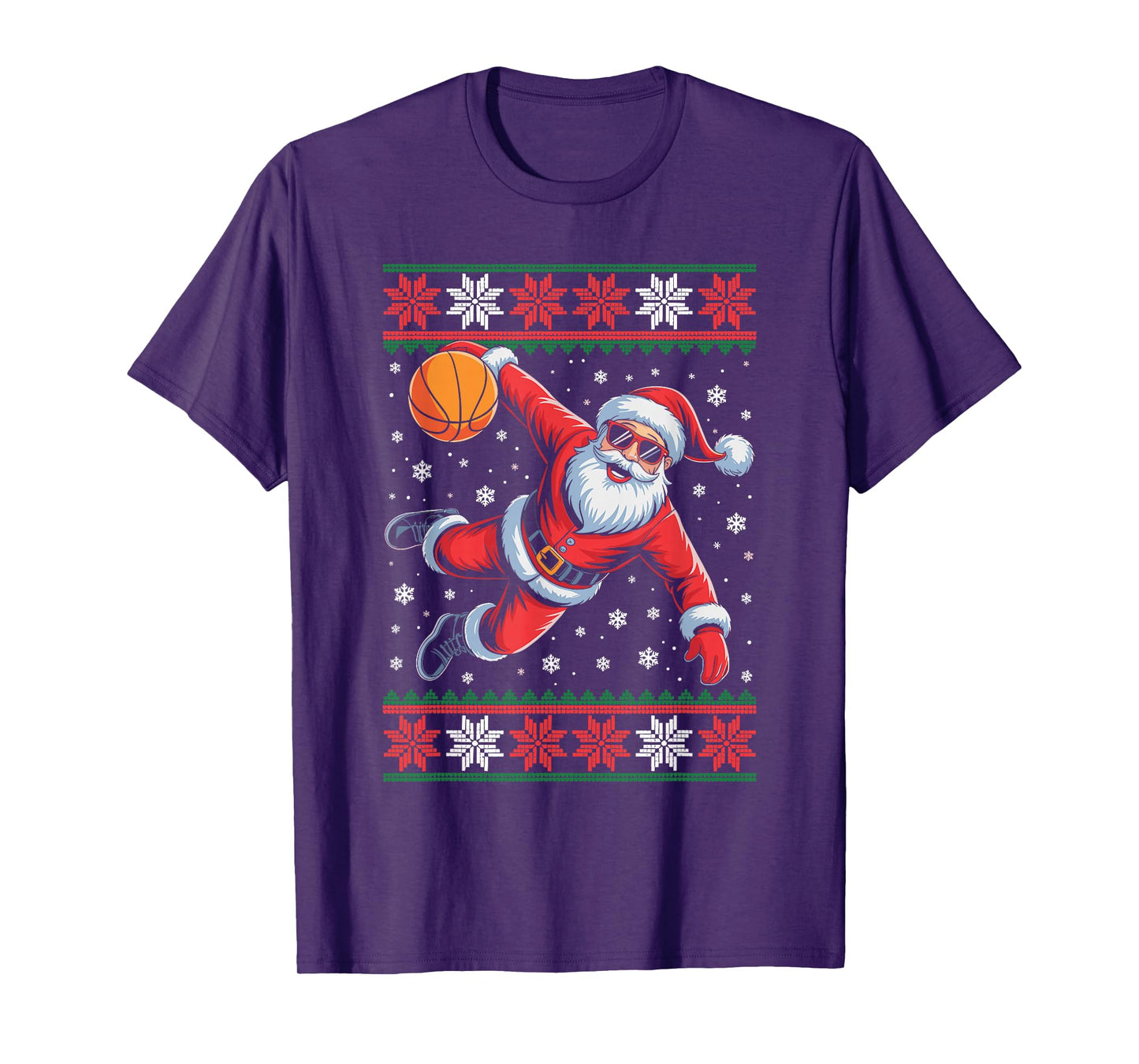Santa Claus Playing Basketball Ugly Christmas Sweater Xmas T-Shirt