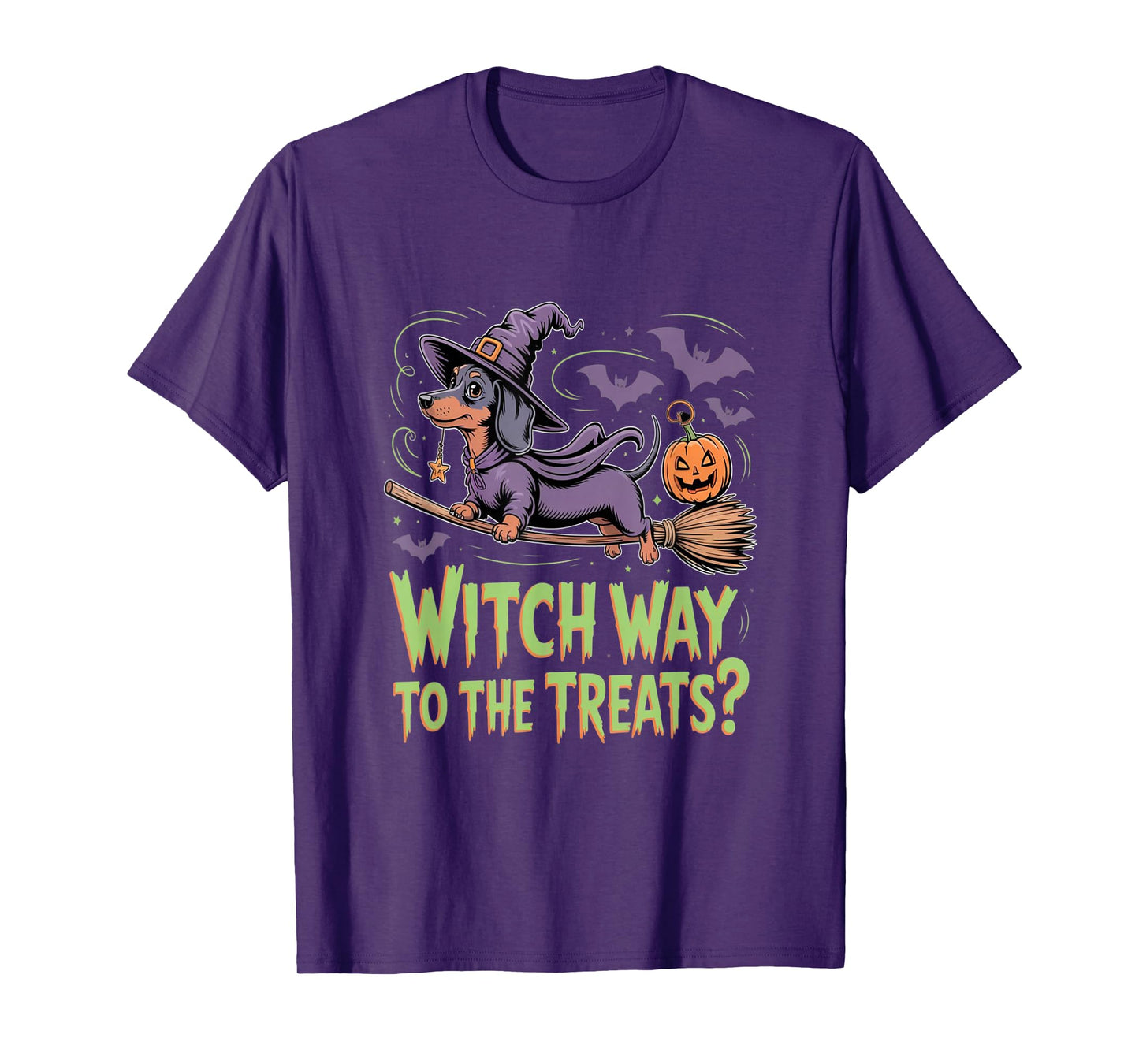 Halloween Witch Way to The Treats Dachshund Dog T-Shirt
